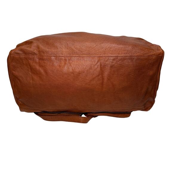 Free People Cognac Leather Duffle Bag Weekender Boho Rustic Travel Overnight - Picture 7 of 9